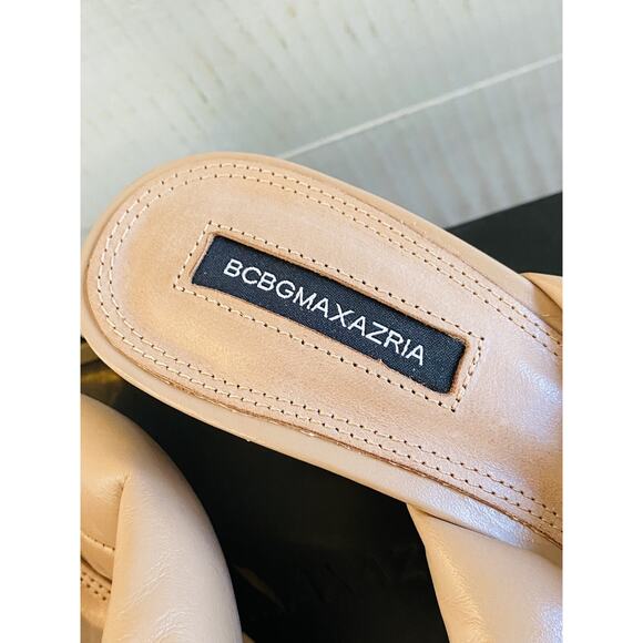 New BCBGMAXAZRIA Women's Fiona Puffy Leather Heel Sandal Square Toe sz 6.5 Nude - Picture 4 of 16